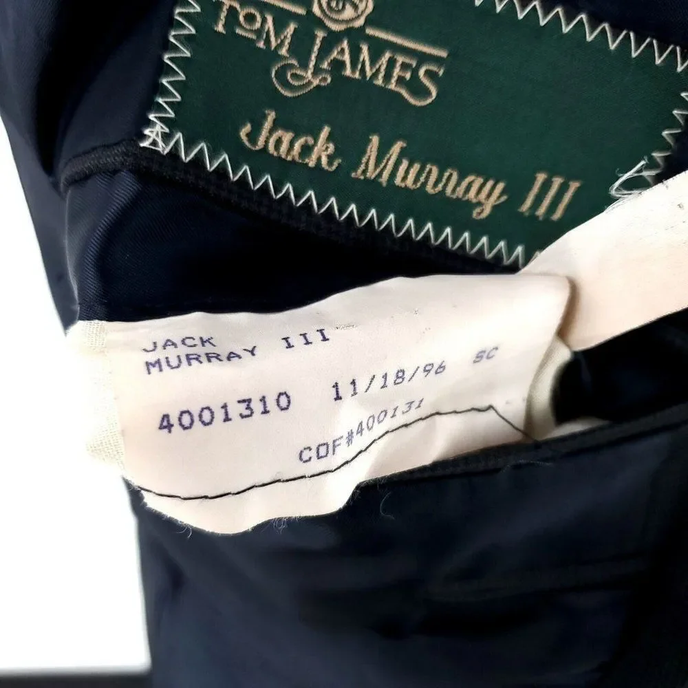 Tom James Bespoke‎ 2 Button Blazer 46L Black Blue Black Check